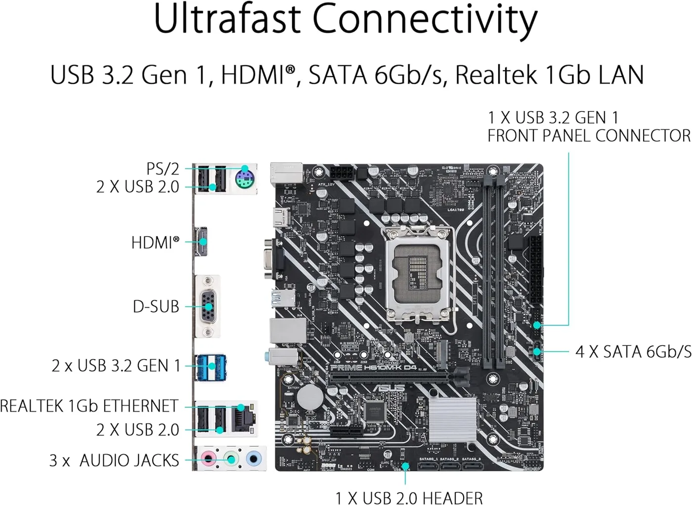 MOEDERBORD ASUS PRIME H610M-K D4 mATX — beeld 2