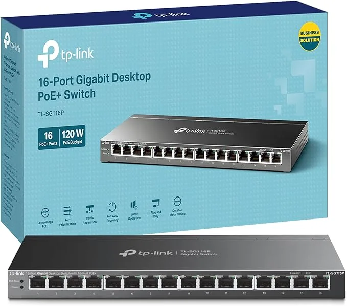 SWITCH TP-LINK 16 POORTEN GIGABIT POE+ TL-SG116P