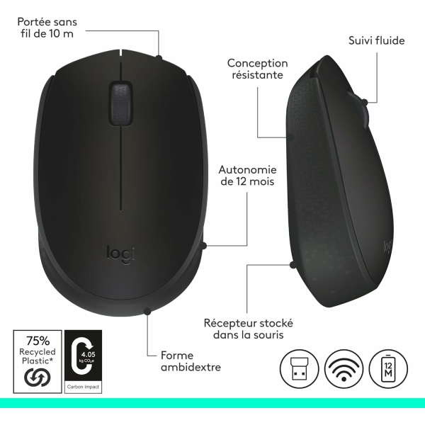 SOURIS LOGITECH M171 (BLACK) WIRELESS – Image 2