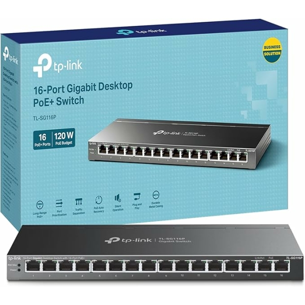 SWITCH TP-LINK 16 PORTS GIGABIT POE+ TL-SG116P